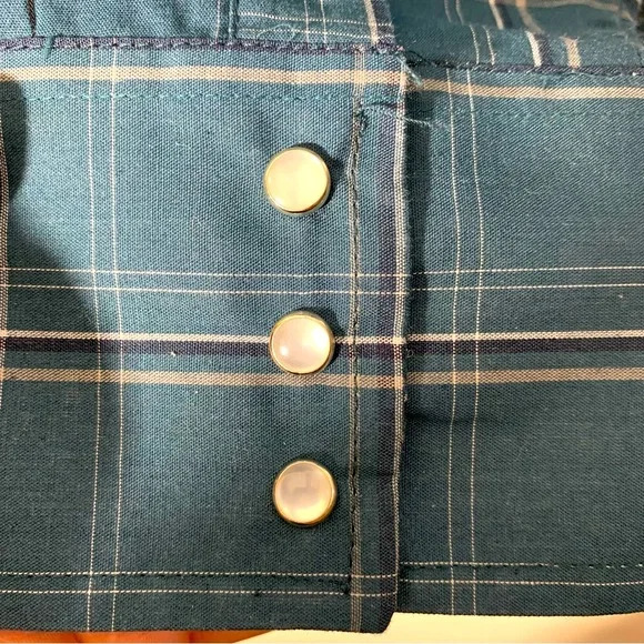 Ely Cattleman Teal Plaid Long Sleeve Pearl Snap Western Shirt L - Picture 4 of 6